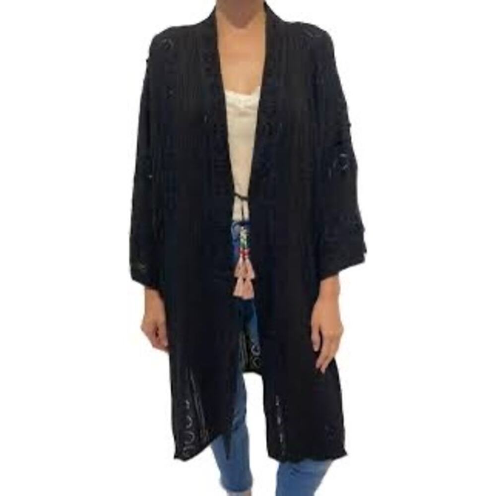 Johnny Was Priya Pintuck Kimono Black Large Extra Large L/XL New